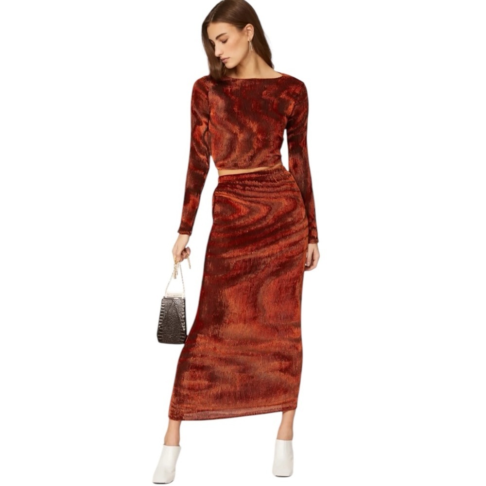 Long Red Velvet Maxi Skirt - Women